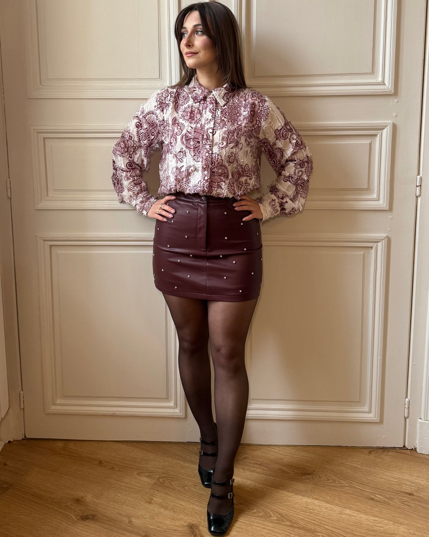Jupe simili cuir strasses